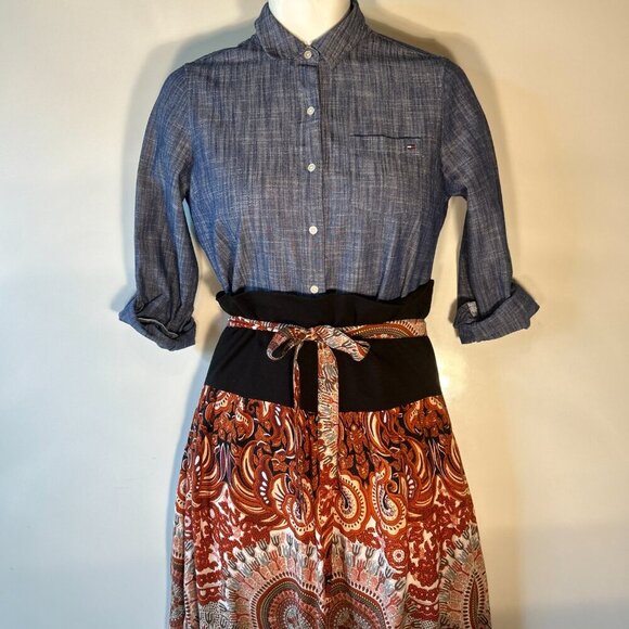 Palazzo Pants SZ L NWT Rust Print wide leg Boho Chic Festival Western Resort 80s - Picture 4 of 12